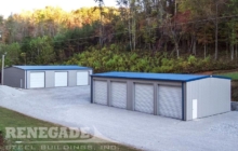 commercial steel building gray with blue trim