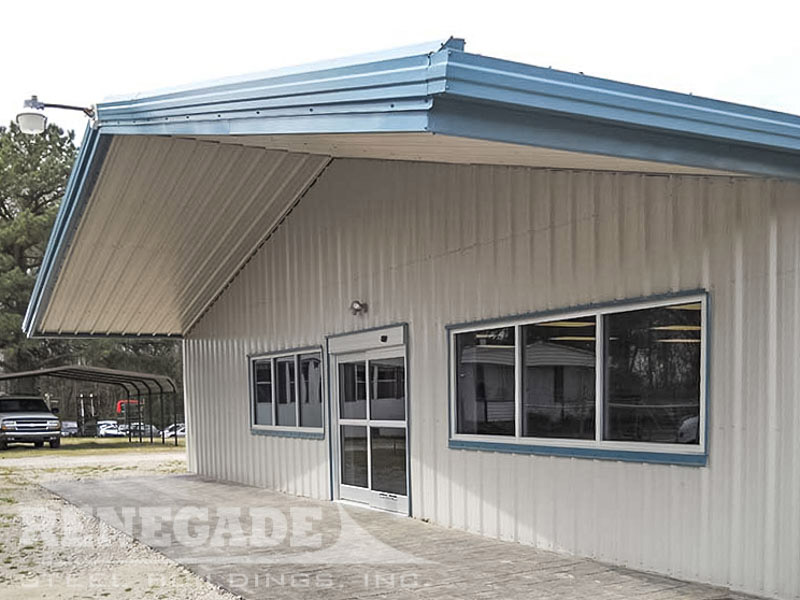 commercial steel building with canopy