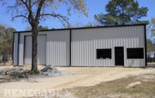 commercial steel building white with black trim