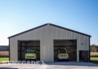 steel building with, large rollup doors, firestation, fire engine parking