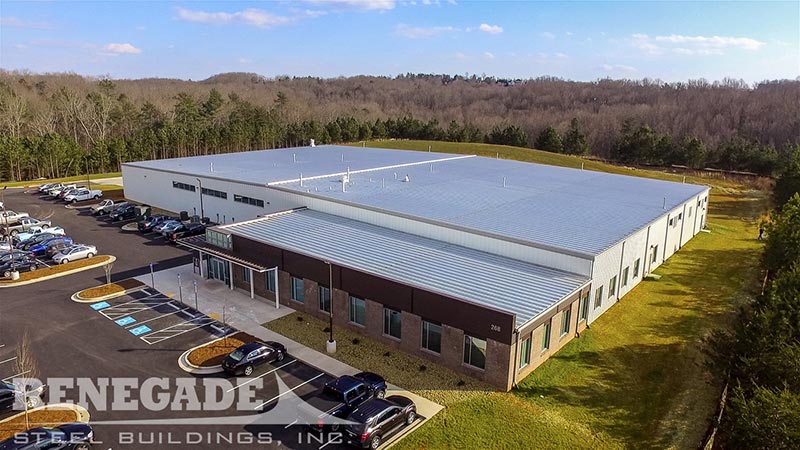 Industrial steel building with manufacturing and office space