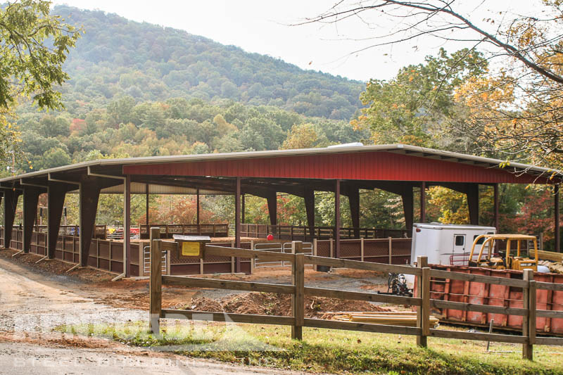 horse riding arena steel building roof only with skirts, gutters and down spouts, skylights