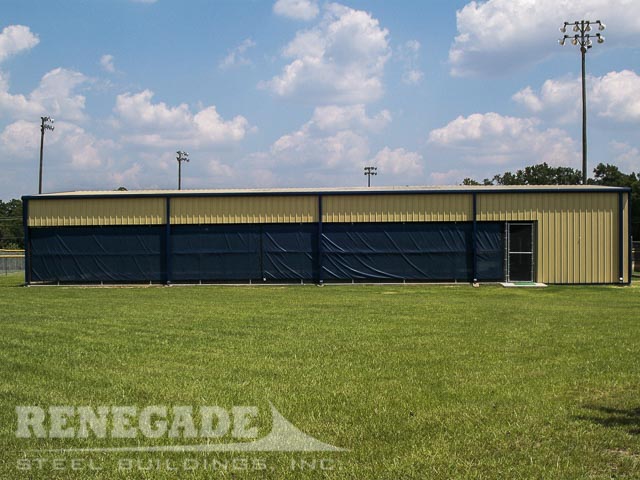 baseball hitting cages in a steel building