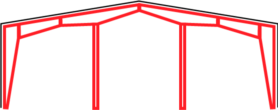 Modular span gable red iron steel building illustration