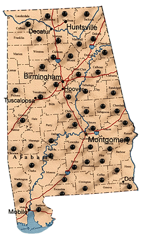 Alabama map of Renegade Steel buildings