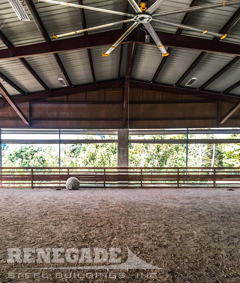 metal building horse riding arena interior