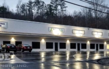 Steel Building commercial strip mall with storefront glass and doors
