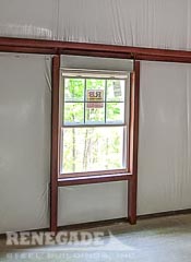 Steel building window framed opening