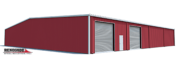 100x100x14 steel building with red panels