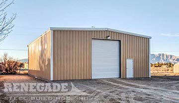 40x50x16 tan steel building with large roll up door