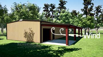 Steel building with Lean To illustration
