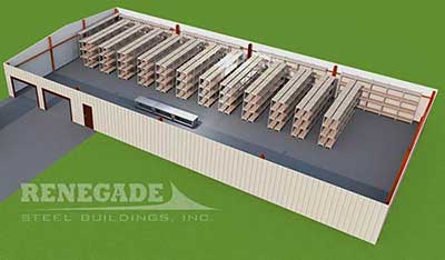 50x100 metal building warehouse cutaway illustration