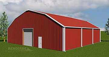 Red Iron Steel Building with gambrel roof line