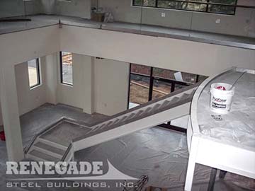 steel building interior build out stairs