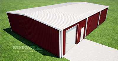 40x60x14 steel building with red walls and white trim