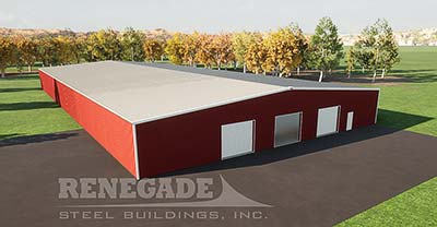 100x200x14 steel building illustration red walls with white trim
