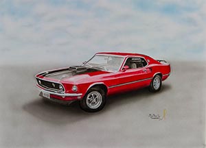McPhailart.com painting red mustang
