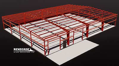 75x100 steel building red iron frame illustration