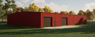 75x100x14 steel building illustration with red walls and dark trim