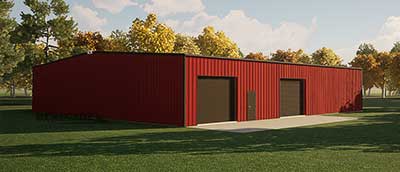75x75x14 steel building illustration with red walls and dark trim