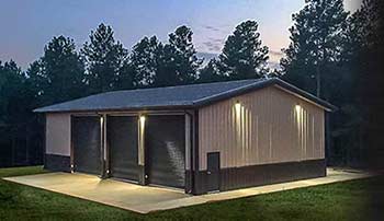 Steel Building Garage with tan walls and brown trim