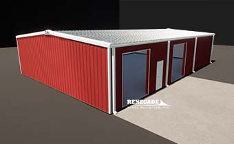 40x60 Renegade Steel Building 40x60 illustration, red walls with white trim