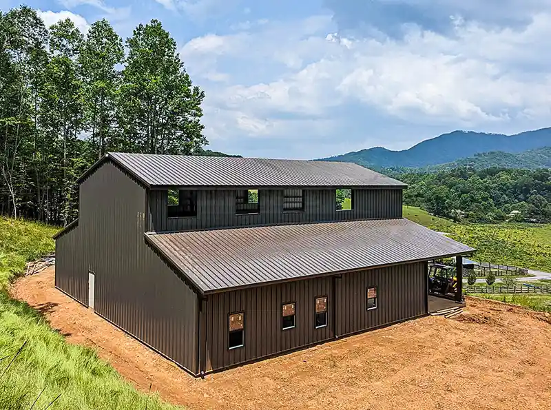 Renegade Steel Building, 60x70x12/25 Monitor style with brown walls, roof and trim.