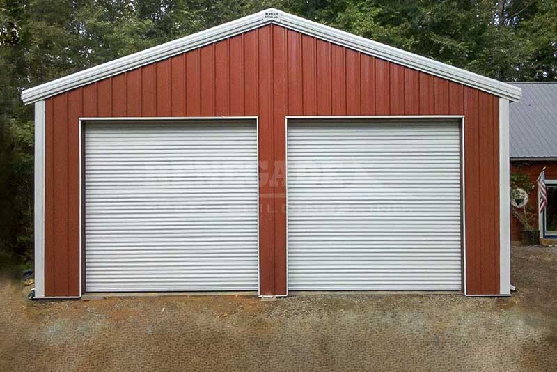 32x55x14 Renegade steel building with red walls and white trim