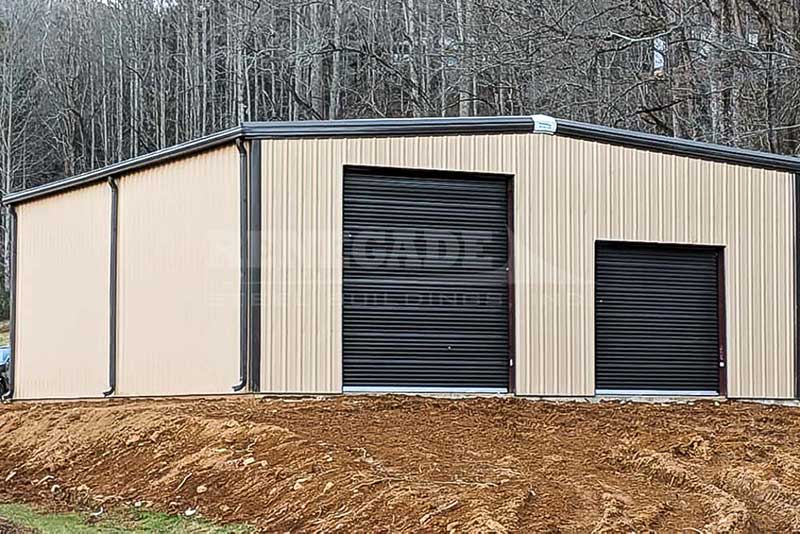 40x50x16 Renegade Steel Building with tan walls and Brown trim and roll up doors