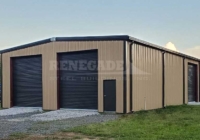 40x75x16 steel building with sagebrush tan walls and burnished slate trim.  Includes 3 large roll up doors.