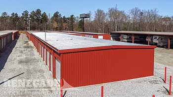Renegade steel buildings self storage mini warehouse red with white doors