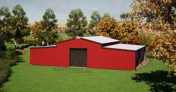 30x50x15 red barn steel building with lean tos illustration