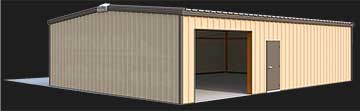 30x40x10 steel building illustration with tan walls and brown trim