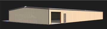 50x100 steel building illustration with tan walls and brown trim