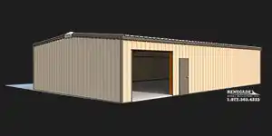 30x50x10 Renegade Steel Building illustration with tan walls and brown trim