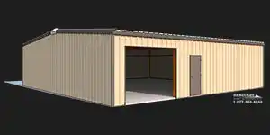 40x40x10 Renegade Steel Building illustration with tan walls and brown trim