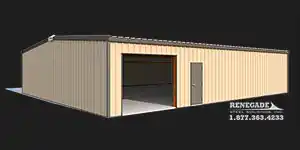 40x50x10 Renegade Steel Building illustration with tan walls and brown trim