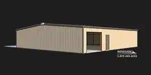 50x50x10 Renegade Steel Building illustration with tan walls and brown trim