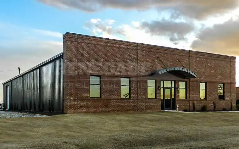 Renegade steel building with brick front for office and warehouse