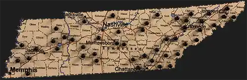 Map of Renegade Steel Building locations by county in Tennessee