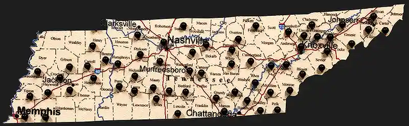 Map of locations of Renegade Steel Buildings in Tennessee
