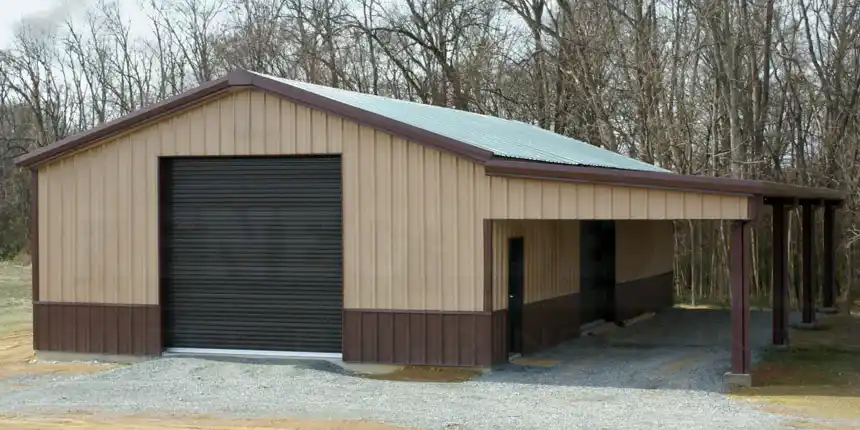 30x60 Garage Steel Building with open lean to