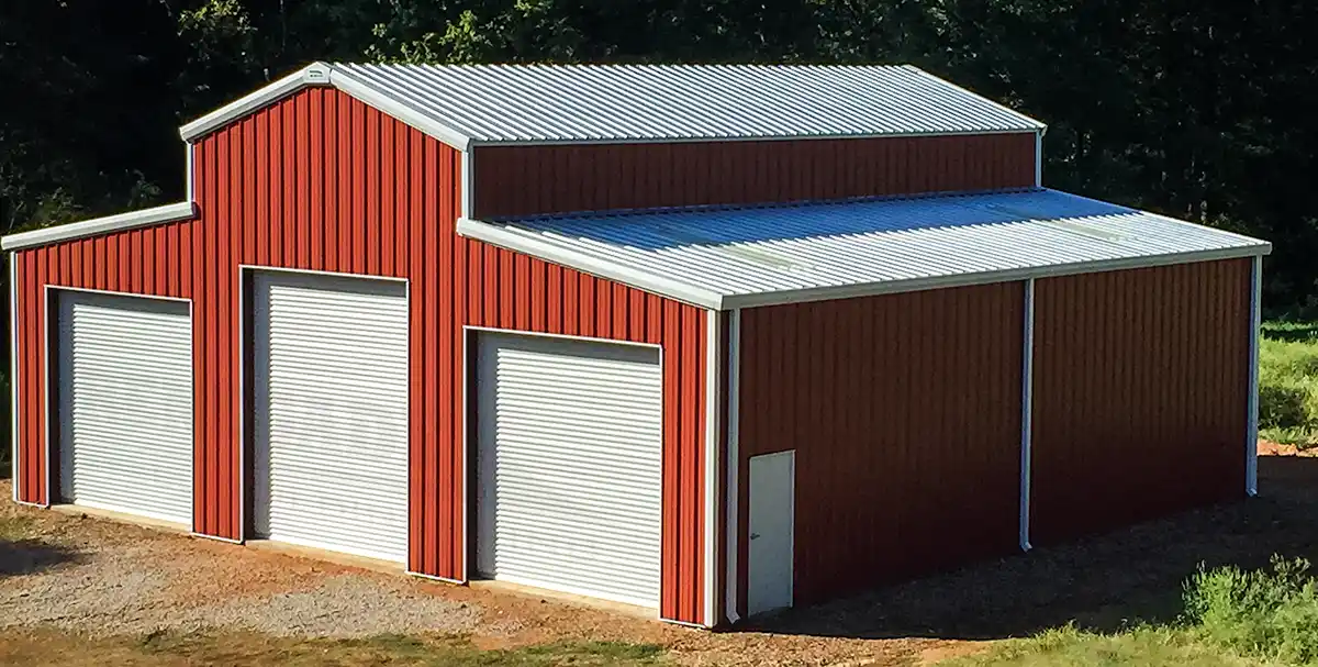 50x50 red barn style steel building with monitor style roof