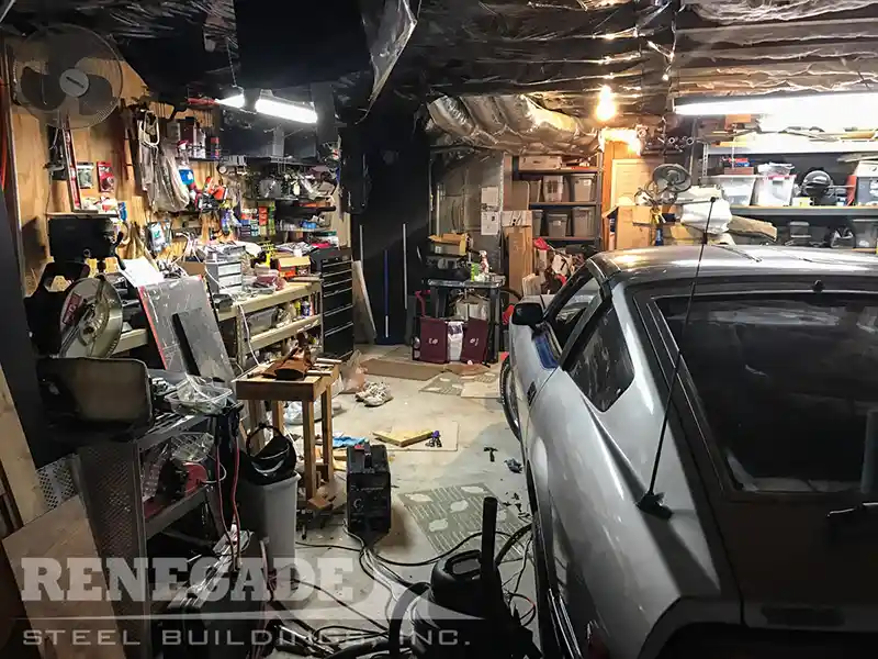 cluttered up basement workshop