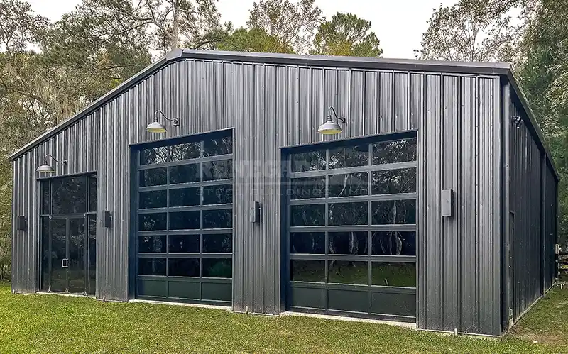 50x50x15 Renegade Steel Building Garage with 3 large glass doors