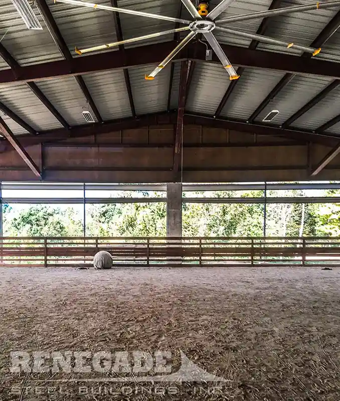 steel building riding arena inside view