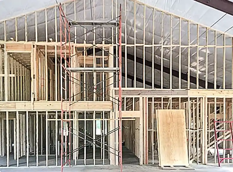 Interior wood framing in a steel building