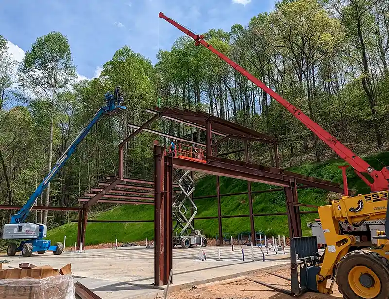 image of a steel building being erected