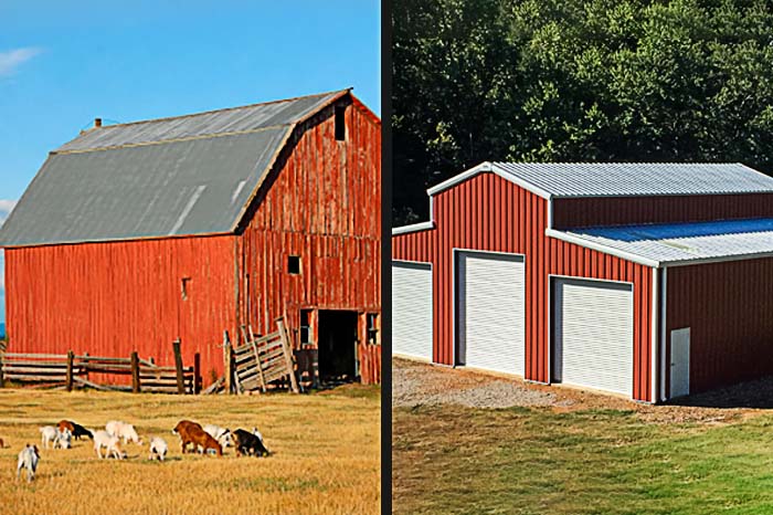 pole barn vs metal building picture of red buildings