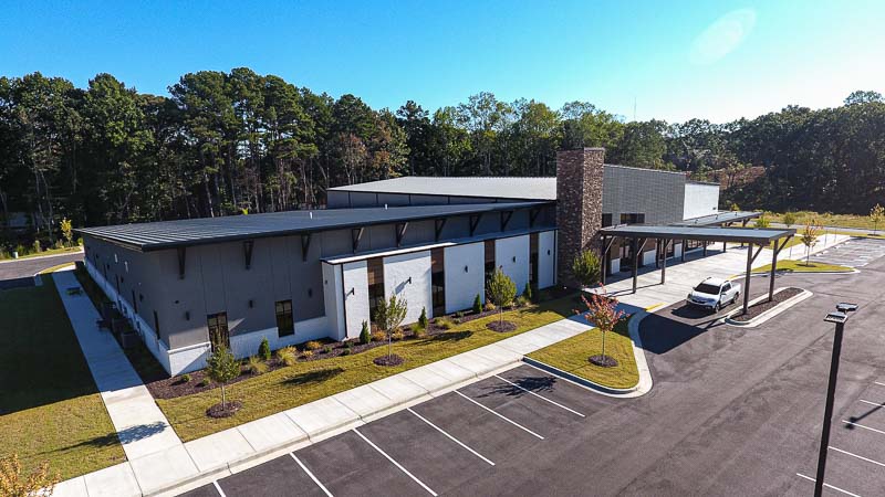 Gateway Church at Friendship steel building exterior and covered entrance